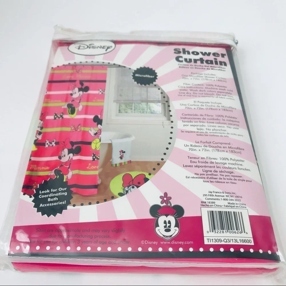 New! Disney Minnie Mouse Y2K Vintage Microfiber Pink Girls Kids Shower Curtain